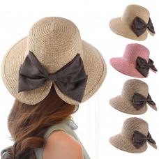 Fashion Summer Mujer Lady Wide Brim Beach Cap Bucket Straw Bowknot V Cut Sun Hat  eb-67054119